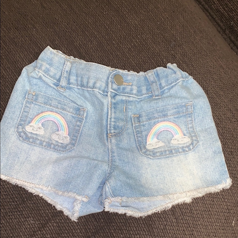 Kids Light Blue Denim Shorts with Rainbow Pockets